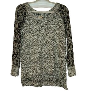 Escio Black/Cream Sweater Lace Detail Size L Anthropologie Textured Quiet Luxury